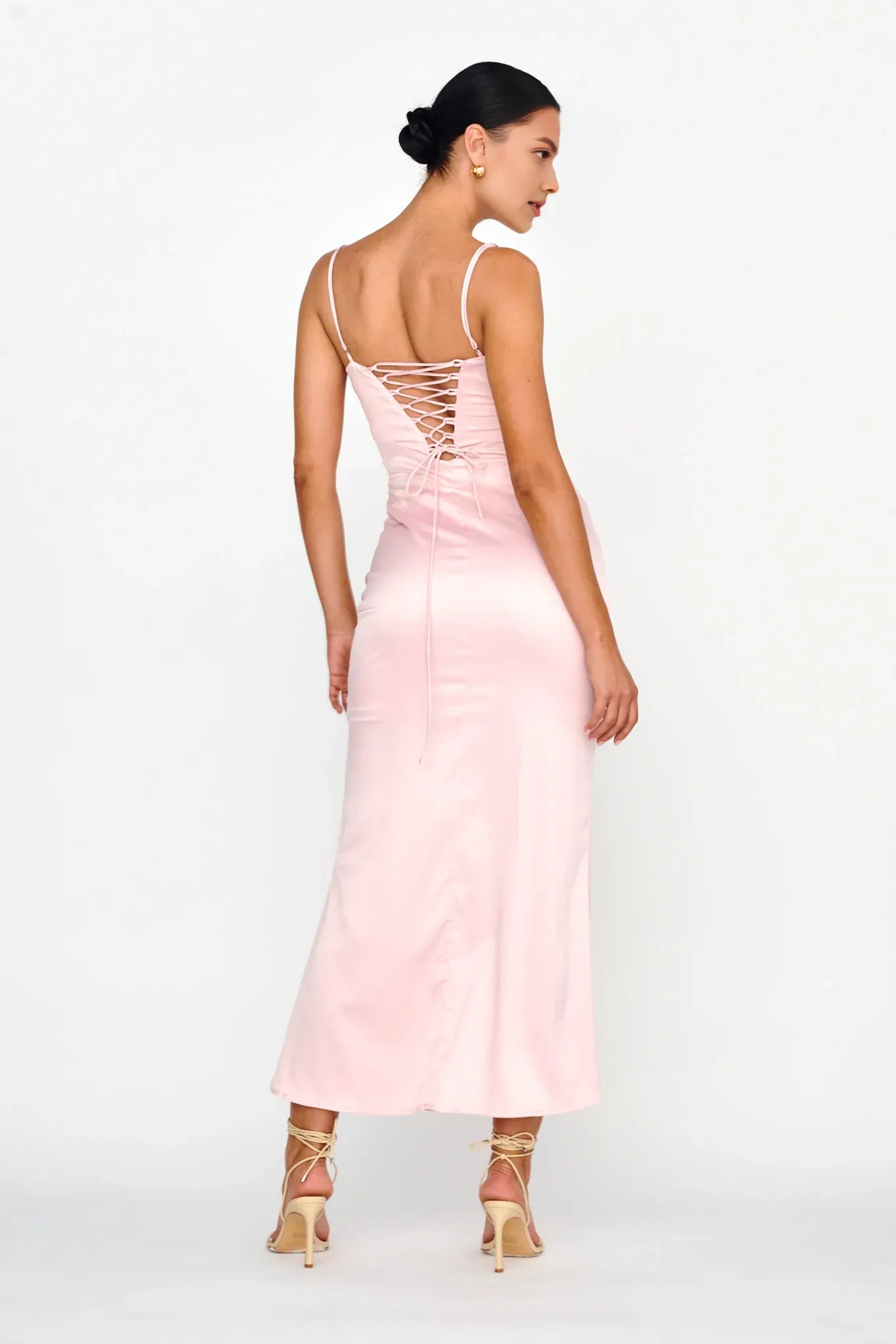 Vestido largo Weitese con tirantes finos y espalda con cordones, vestido de fiesta sin mangas en color ciruela